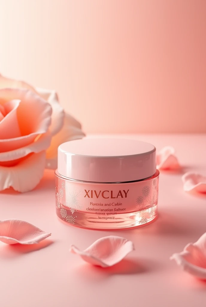 Create an image of a pink skincare product that says XIVCLAY on it.