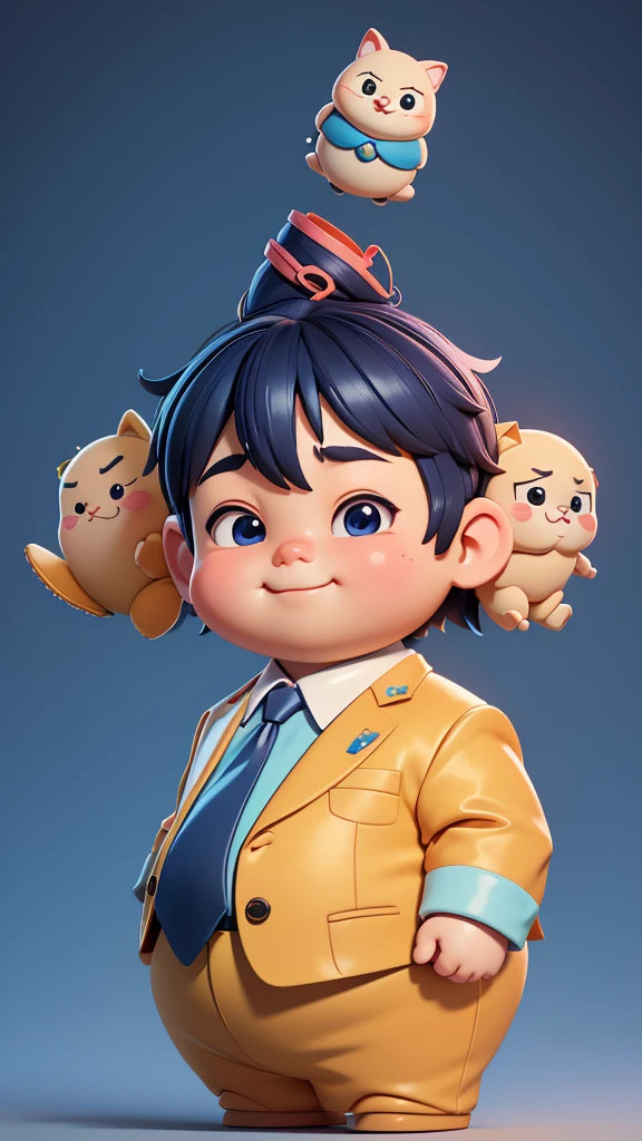 (The best quality at its best,4K,8k,High resolution,masterpiece:1.2),Super detailed,(Actual,Realistically,Realistically:1.37)Happy little fat man。Boys。He is the president。suit。Blue tie。Highly detailed characters, Anime style 3D, Algorithm animation, Rosco style, Cute and complex digital art, Highly detailed charactersデザイン, Close-up of a person, Realistic anime 3D style, Children art station