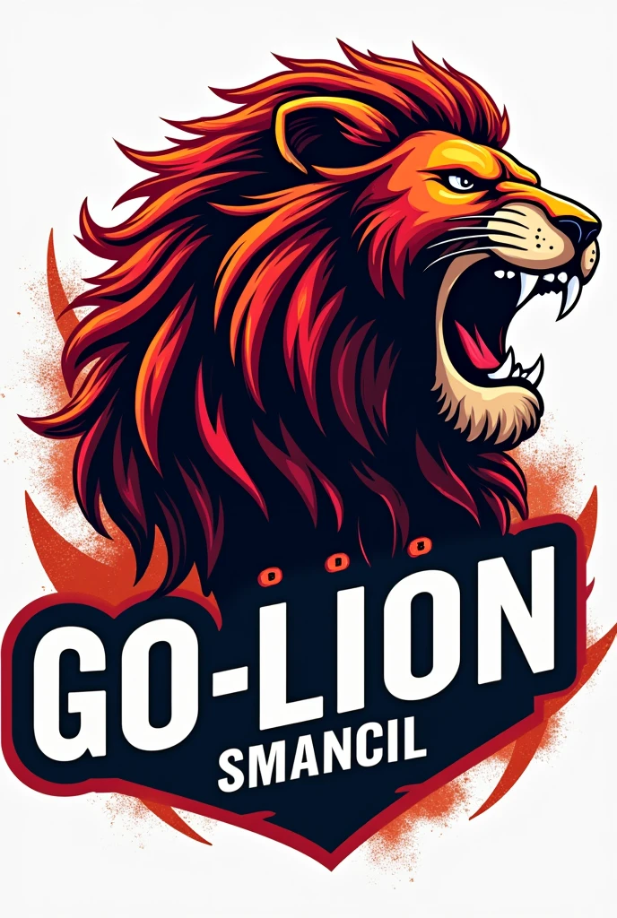 Prompt: "Design a basketball jersey logo featuring a roaring lion silhouette with a basketball. The lion's mane should incorporate basketball net textures. The text 'Go-lion smancil' should be placed below the lion in a dynamic, diagonal line