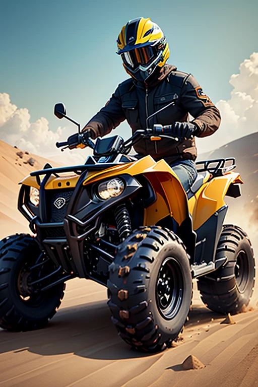 ((best quality)), ((masterpiece)), (detailed), realistic, a close up of a person driving a black utv in the desert at night, buggy, dune, mixed art, dune buggy with light bar on roof lit up, photos, sand, dynamic angled shot, high speed action, off - road, intense look, video, vehicle, dynamic action shot, off-roading, action shot,