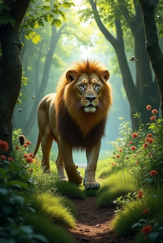 Lion in the deep forest 
