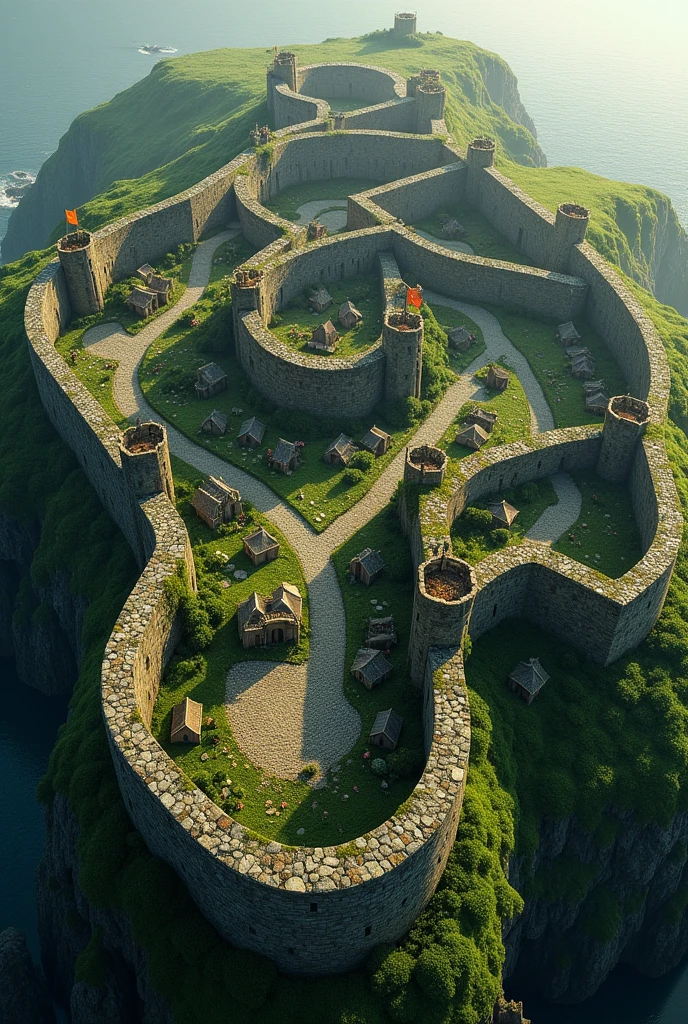 Concentric walls of the Middle Ages seen from above which follow the edges of a large island where there is a whole confined world . These customs prevent access to the outside world