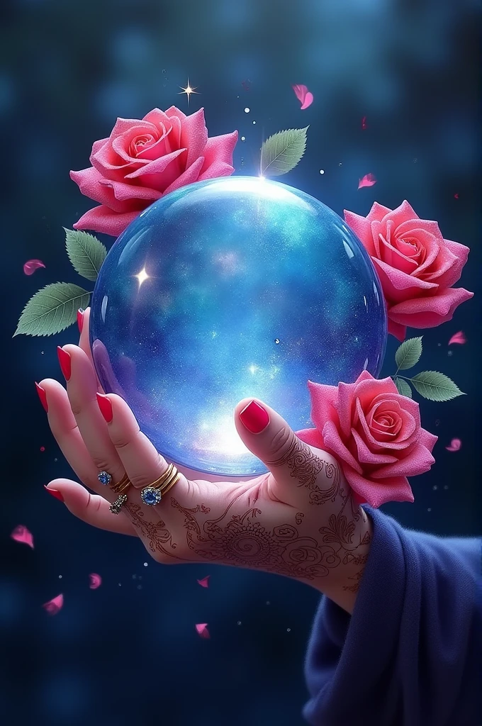 Create a logo using a crystal ball, roses around, with a fortune teller's hand underneath