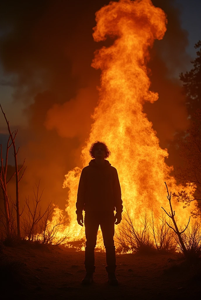 Create an image in which a person is burning 
Now make the person negligible visible 