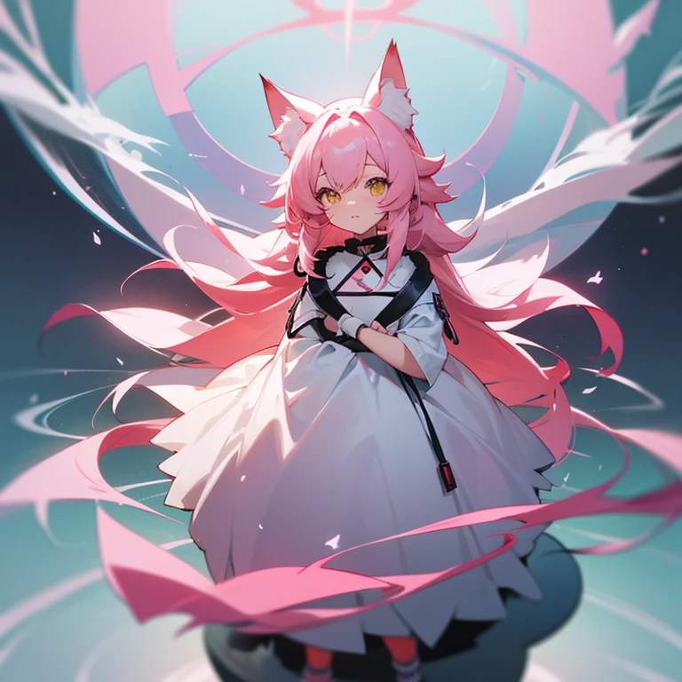 Long-haired in a white dress、Standing before a circular object。, Anime drawing by Shitao, pixiv Contest Winner, fur art, Pink haired fox, From Arknights, Dark Fox Mage, Pink fox anime, The fox and the bush, Cute anime cat girl, Aether Fox, White cat lady, Very Beautiful Anime Cat Girl