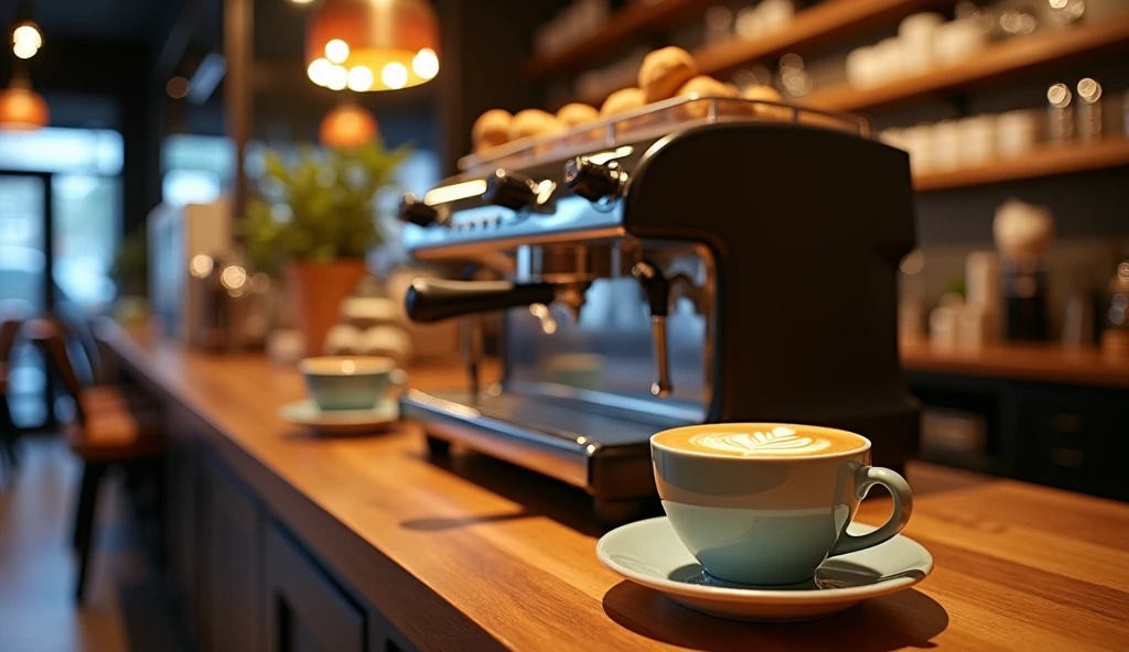Espresso machine,A few coffees on the counter,High-quality materials,Detailed Design,Rich aroma,Barista's expertise,steaming coffee,Cream foam,Aroma beans,(best quality,4K,8K,high resolution,masterpiece:1.2),Extremely detailed,(Practical,photoPractical,photo-Practical:1.37),Bright colors,Studio Lighting,Clear focus,professional,Barista's hand,Modern design,Fashionable Cafe,Comfortable atmosphere,Wooden countertops,Vanilla scent,Art latte art,Foamy cappuccino,Rich and flavorful espresso,Espresso beans,Caffeinated beverage,Carefully brewed,Pleasant aroma,Carefully crafted,Steaming milk swirl,Coffee grinder,Homemade pastries,Breakfast menu,Coffee culture,Caffeine boost,Start to an energetic day,Coffee lover's paradise.