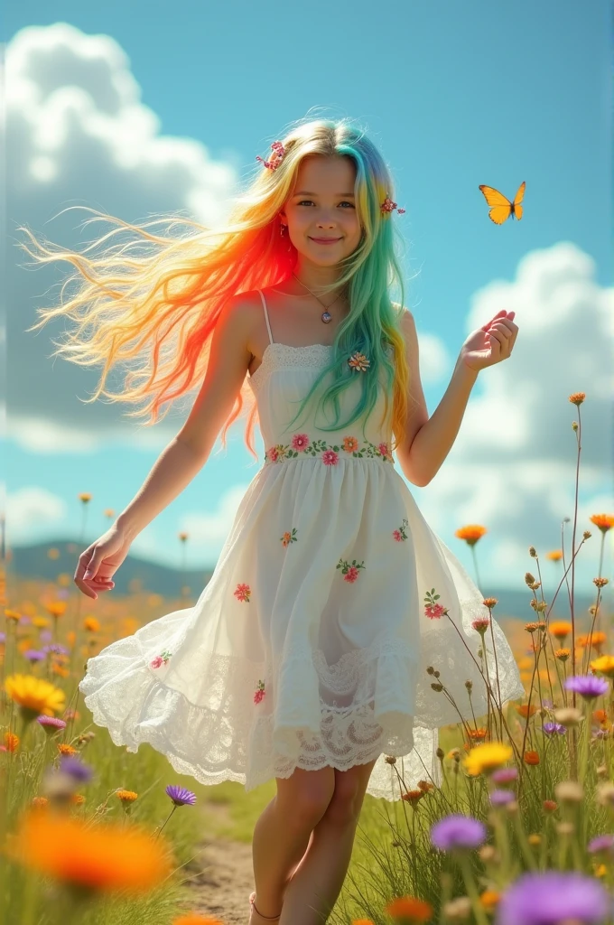 Cute adult girl got rainbow hair