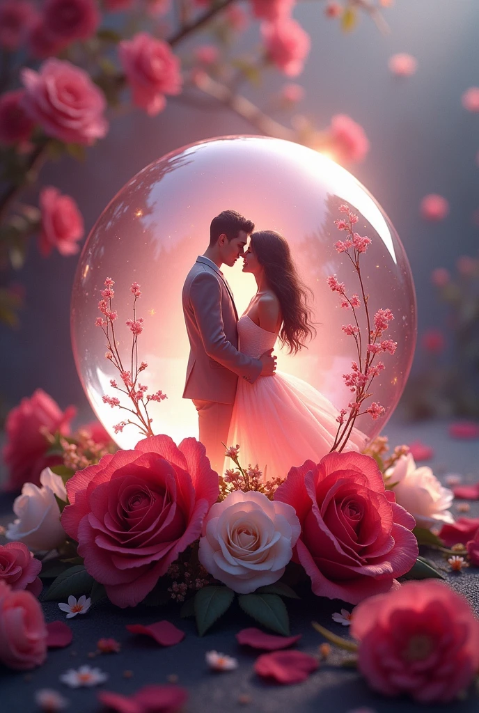 Create a logo using a crystal ball, and it's a couple inside the crystal ball with roses around