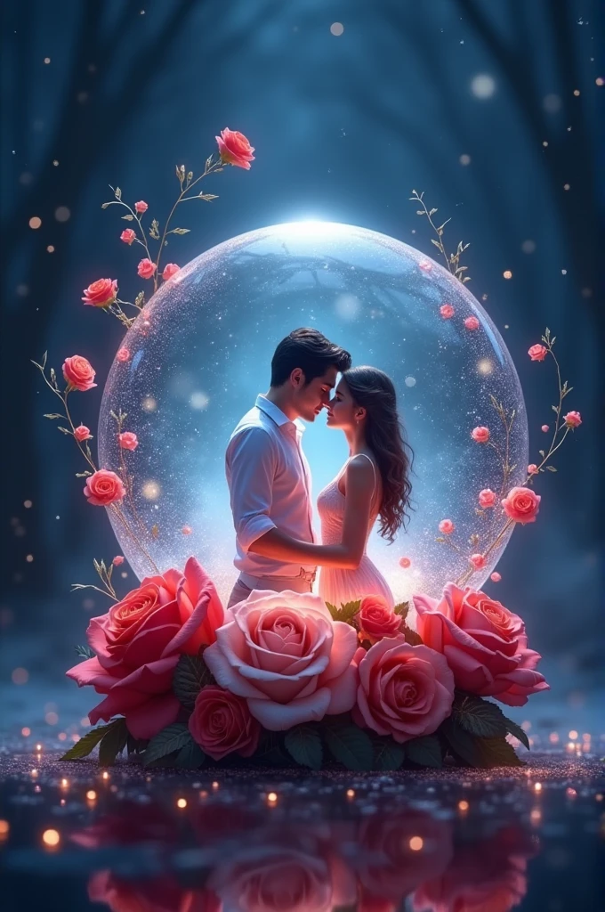 Create a logo using a crystal ball, and it's a couple inside the crystal ball with roses around 