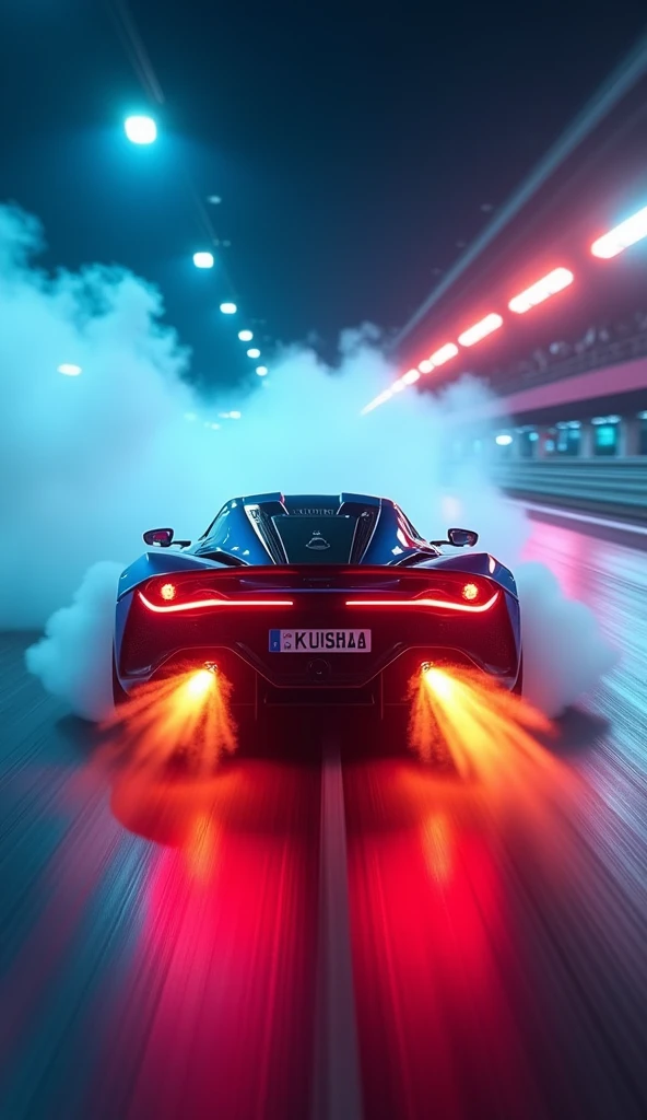 car photography, fast car, need for speed style, race, nitro, fire and blue fire from exhaust, smoke from tires, fast speed, motion blured enviroment, photo shot from behind, 8k, hyperrealistic, cinematic, vibrant colors, concept art, realistic, (best quality,4k,8k,highres,masterpiece:1.2),ultra-detailed,(realistic,photorealistic,photo-realistic:1.37),hyperrealistic, intricate details,