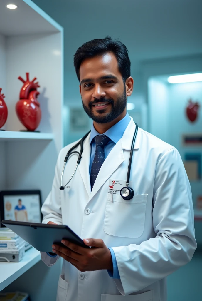 Create a man with cardiologist doctor suite with text RS Thiru murugan image