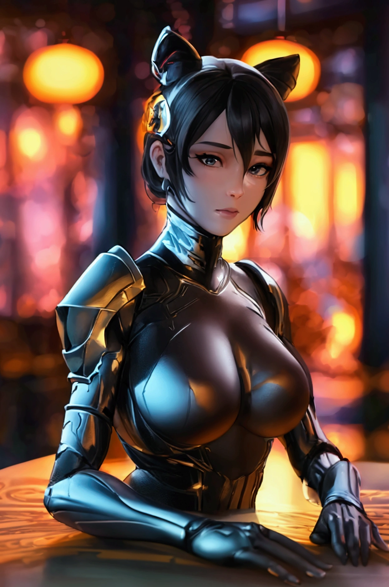 arafed woman in a black dress sitting at a table, a raytraced image by senior environment artist, Artstation, photorealism, realistic shaded perfect body, thicc, photorealistic perfect body, pawg, ultra realistic picture, hyperrealistic full figure, big booty, thick smooth warframe thighs, rendered in sfm, thick thigs