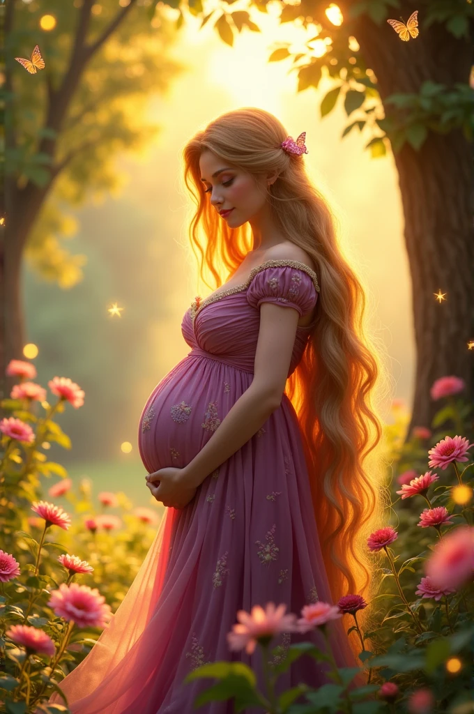 CREATE AN IMAGE OF BRUNETTE RAPUNZEL PREGNANT