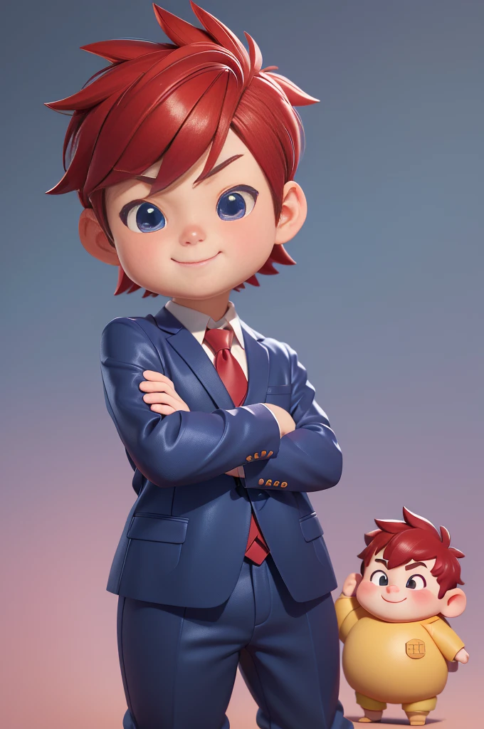 (The best quality at its best,4K,8k,High resolution,masterpiece:1.2),Super detailed,(Actual,Realistically,Realistically:1.37)Happy fat man。juvenile。Red Hair。He is the president。suit。Blue tie。Highly detailed characters, Anime style 3D, Algorithm animation, Rosco style, Cute and complex digital art, Highly detailed charactersデザイン, Close-up of a person, Realistic anime 3D style, Children art station