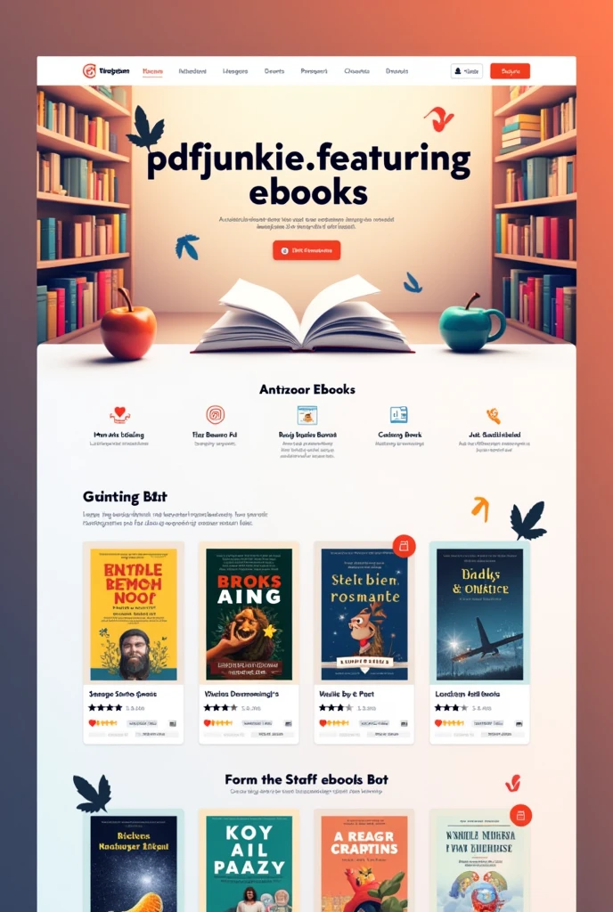 A page for a telegram bot for selling ebooks and write "pdfjunkie.featuring"