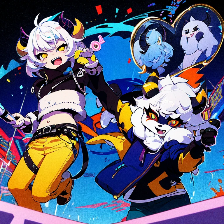 (from dagasi: 1.1), break, masterpiece, a high resolution, 8 K, detailed background, high quality, break, break, ((light blue fur, White hair, black sclera, Phantom Horn, 2 horns, yellow eyes, fluffy, detailed fur)) wool, break, Male, humanoid, shorts, trident, swimming trunks
