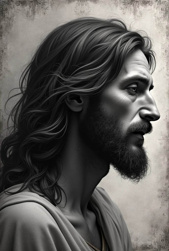 Black and grey profile tattoo of Jesus before being crucified 