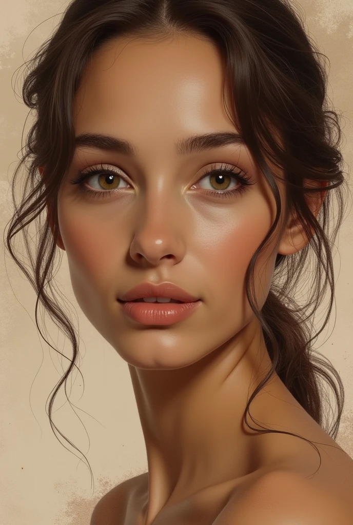 “Generate a realistic portrait drawing of a woman, using muted coffee tones as the primary color palette. The drawing should have a soft, hand-drawn style with detailed facial features and a natural expression. Emphasize the use of varying shades of brown to create depth and dimension, giving the portrait a warm and subtle appearance. The background should remain simple or lightly textured, complementing the overall coffee tone theme without overpowering the subject.”
Ñ