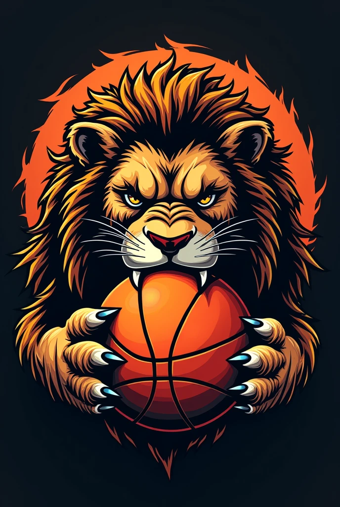 Basketball logous, with a angry lion AND BASKET BALL ,add GO-LION SMANCIL ,the lion create siluet of ring basket ,just the head of the lion