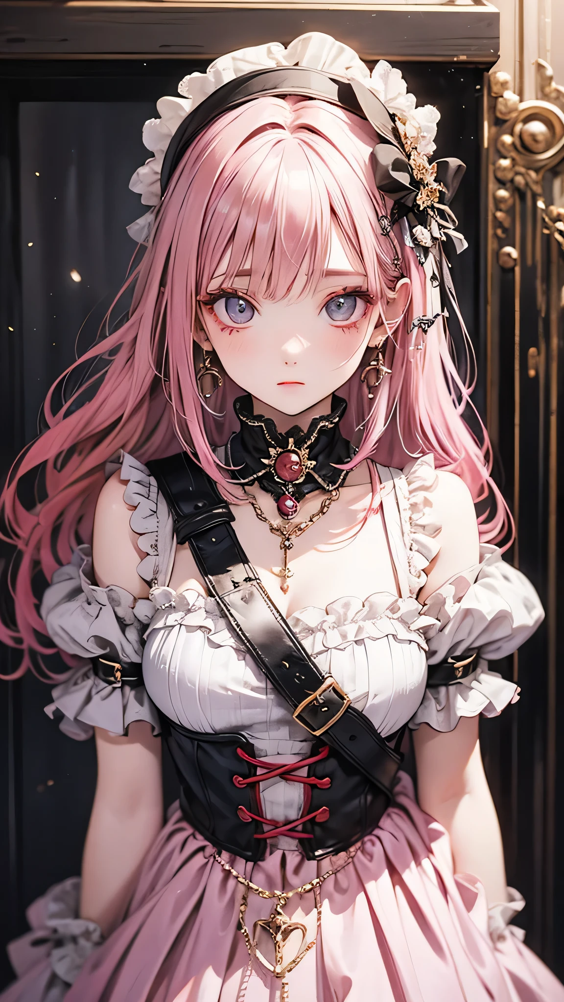 Highest quality, masterpiece, Upper Body, woman, Windblown Hair, Shining Eyes, Steampunk Style, Light clothing, Pink clothes, Pink Hair