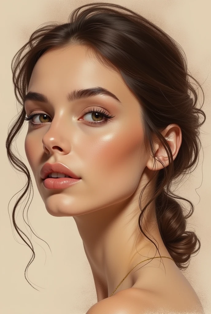 “Generate a realistic portrait drawing of a woman, using muted coffee tones as the primary color palette. The drawing should have a soft, hand-drawn style with detailed facial features and a natural expression. Emphasize the use of varying shades of brown to create depth and dimension, giving the portrait a warm and subtle appearance. The background should remain simple or lightly textured, complementing the overall coffee tone theme without overpowering the subject.”
Ñ