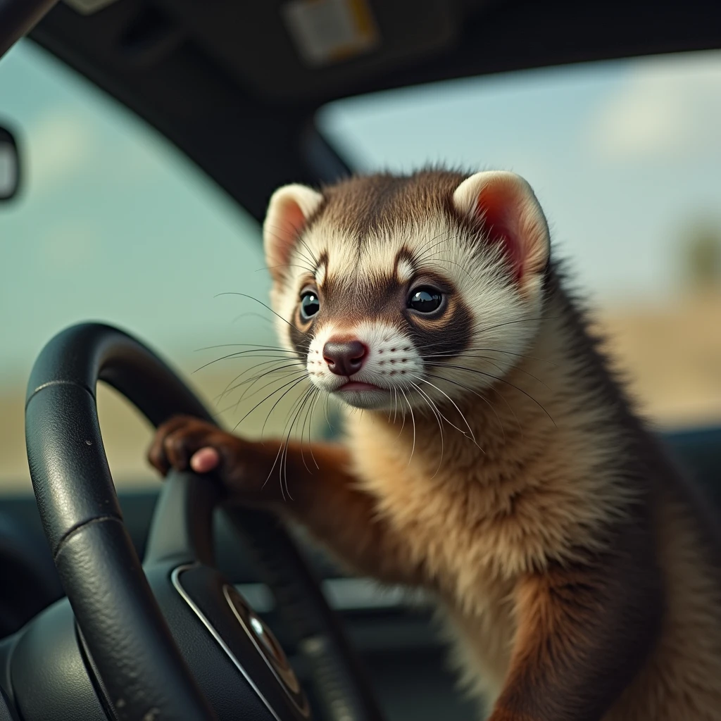 A ferret driving
