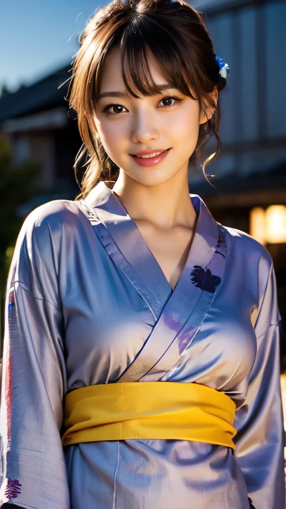 8k,Highest quality,(masterpiece:1.2),(Realistic),(Realistic:1.37),Ultra-high resolution,1 female college student,festival,night,smile,Beautiful Eyes,(((Cute Yukata))),Perfect body,Perfect Fingers,Professional Lighting,gravure,Detailed face and skin texture,fine grain,RAW Photos