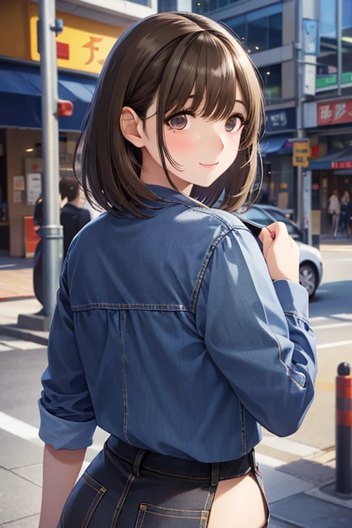 anegasaki nene、Shiny brown hair, short hair, (Beautiful brown eyes、Sparkling eyes, Fine grain)、smile、Ultra-detailed eyes、Highly detailed face, Highly detailed eyes,
((masterpiece,Intricate details)),one person's,Mature Woman,Bobcut,,Brown eyes,smile,,
Blake Classic Denim Pants Midi 、city内、city
((Upper Body)),from ,:1.25,Written boundary depth,Retrospective viewers,Beautiful ass