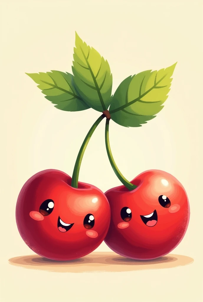Create the drawing of two cherries with friendly, smiling faces.
