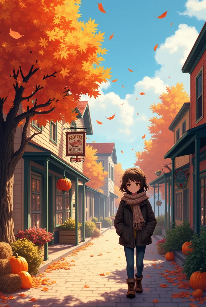 A walking through a small American town in the fall