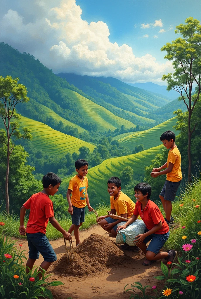 Youth activities in Wayanad disaster canvas painting 

