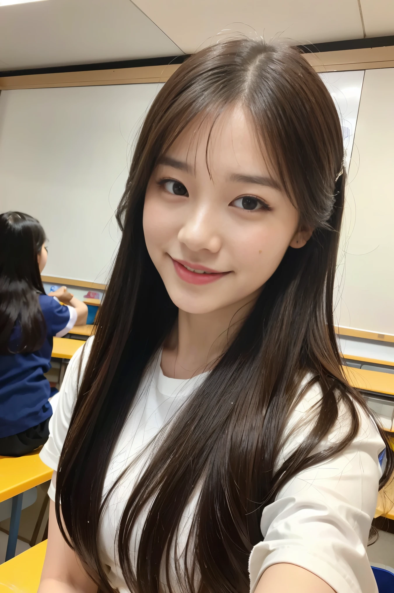 (8K), (Best Quality: 1.2), (Realistic), (Photorealistic: 1.37), Ultra High Definition, 1 Girl, Cute, Smile, Closed Mouth, Beautiful Details, Beautiful Nose, Full Body, Wet Hair, Colossal Dalsefo, Pony tale hair style, one piece, (kintergarden teacher:1.3), (((kindergarten classroom))),((One woman Educating MANY kindergarten students:1.3)), KOREAN