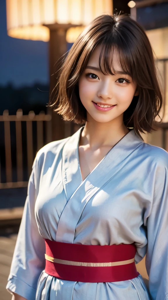 8k,Highest quality,(masterpiece:1.2),(Realistic),(Realistic:1.37),Ultra-high resolution,1 female college student,festival,night,smile,Beautiful Eyes,(((Cute Yukata))),Perfect body,Perfect Fingers,Professional Lighting,gravure,Detailed face and skin texture,fine grain,RAW Photos