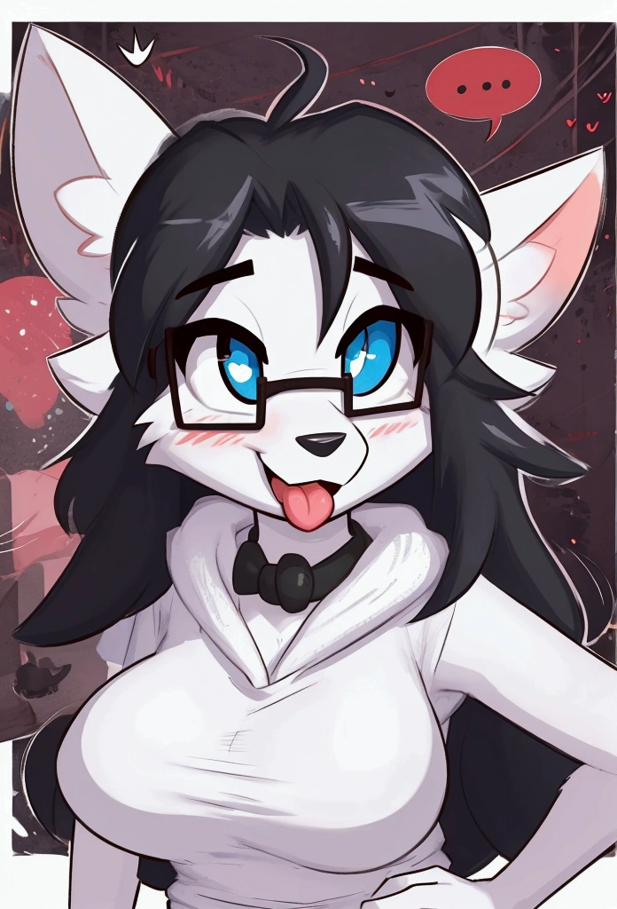 (por wamudraw, by Burgerkiss, em terans, por freeedon, by Kilinah, de Coffeesoda, by hioshiru, by Kilinah)standing alone, punctuation_9,punctuation_8_High above,punctuation_7_High above, a young furry Anthro wolf nerd,child,child,Female One,a young she-wolf, wolf muzzle,white wolf ears, white hairy body, A little high, long messy black hair,long hair, Bblack hair, white wolf tail, black glasses, blue colored eyes, white wolf ears, white wolf tail, breasts small, wearing a red t-shirt, short preto ,,He would be,fly away,portraits,unexpressive,close up looking forward,white ear,Icons,high qualiy,ahegao,excitado