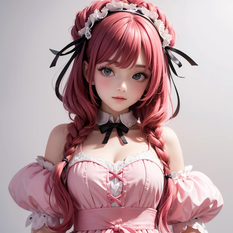 Super cute sweet girl in a Lolita dress with pink hair. Ultra-high 8K image quality, Delicate texture, Pure white background.
