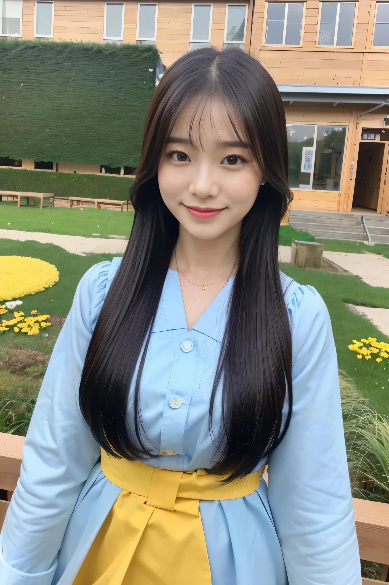 (8K), (Best Quality: 1.2), (Realistic), (Photorealistic: 1.37), Ultra High Definition, 1 Girl, Cute, Smile, Closed Mouth, Beautiful Details, Beautiful Nose, Full Body, Wet Hair, Colossal Dalsefo, Pony tale hair style, one piece, (kintergarden teacher:1.3), (((kindergarten park))),((One woman Educating MANY kindergarten students:1.3)), KOREAN