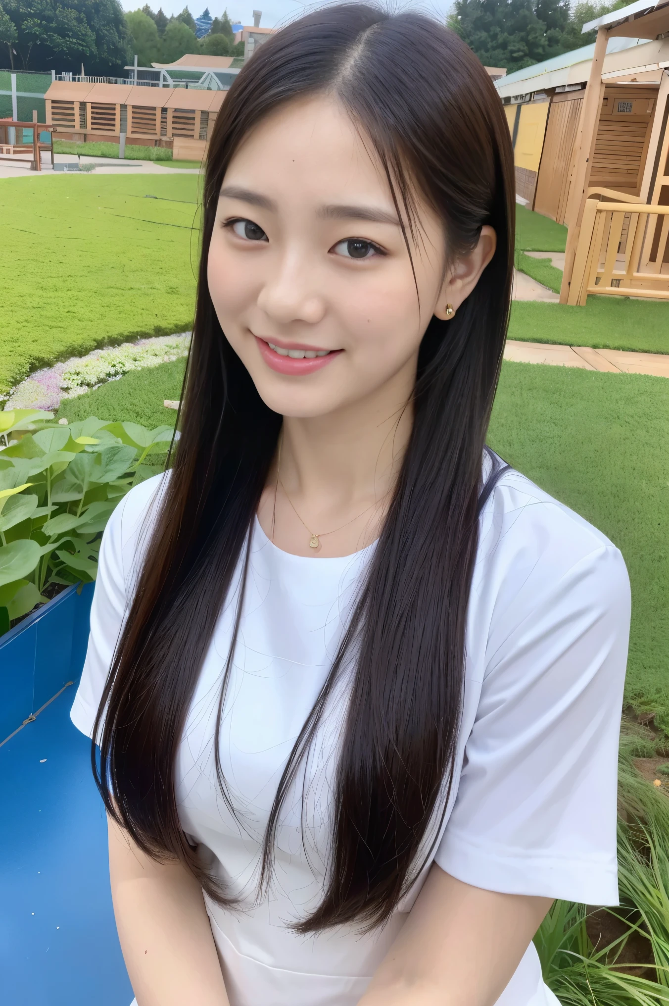 (8K), (Best Quality: 1.2), (Realistic), (Photorealistic: 1.37), Ultra High Definition, 1 Girl, Cute, Smile, Closed Mouth, Beautiful Details, Beautiful Nose, Full Body, Wet Hair, Colossal Dalsefo, Pony tale hair style, one piece, (kintergarden teacher:1.3), (((kindergarten park))),((One woman Educating MANY kindergarten students:1.3)), KOREAN
