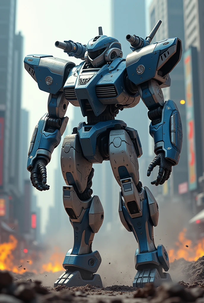 Small mecha with jetpack and artillery cannons