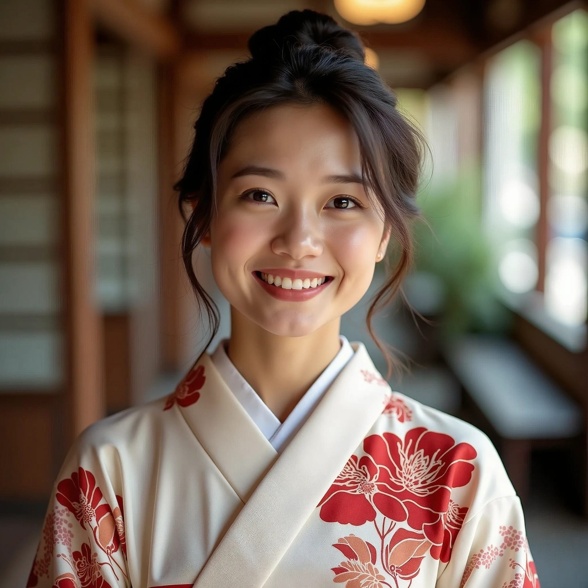 Woman in a kimono smiling