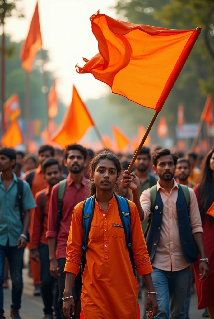 Indian Students are protesting against the government with orange colour flags