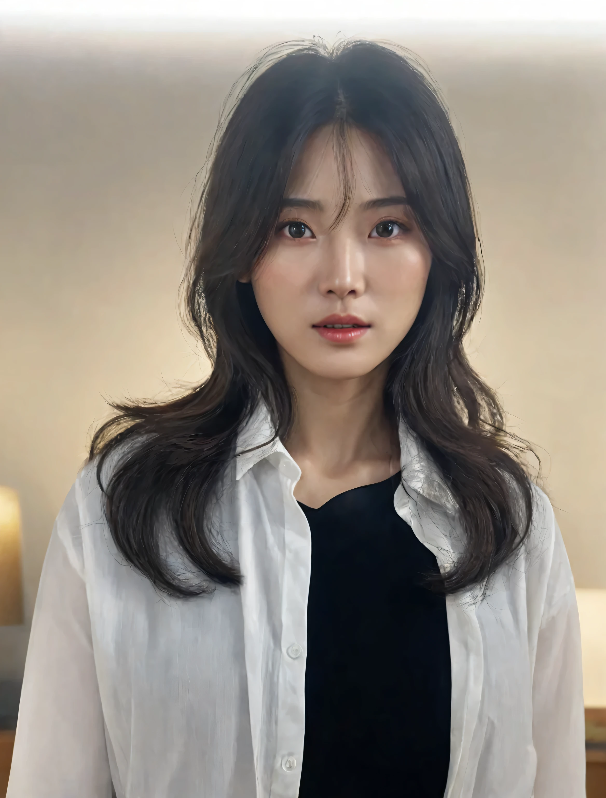 best quality, photo realistic, 8k, Masterpiece, Portrait: 1.3, photo realistic, hyper realistic, Sharp Focus, looking at viewer, light on face, real texture skin, detailed eyes, detailed face,(Keep your hairstyle the same), cinematic lighting, 8k, UHD, retina, masterpiece, accurate, anatomically correct, textured skin, 28 year old Korean woman