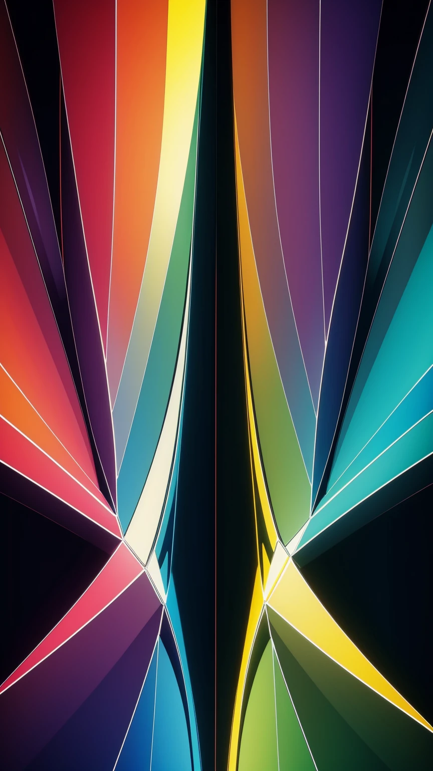 (masterpiece, Highest quality, Very detailed, 8k wallpaper), Abstract color splashes, Rainbow vibrant, sharp、Straight、reflection、Geometric pattern
