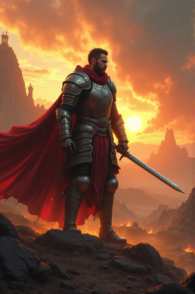 Sword in hand standing in front enermy
