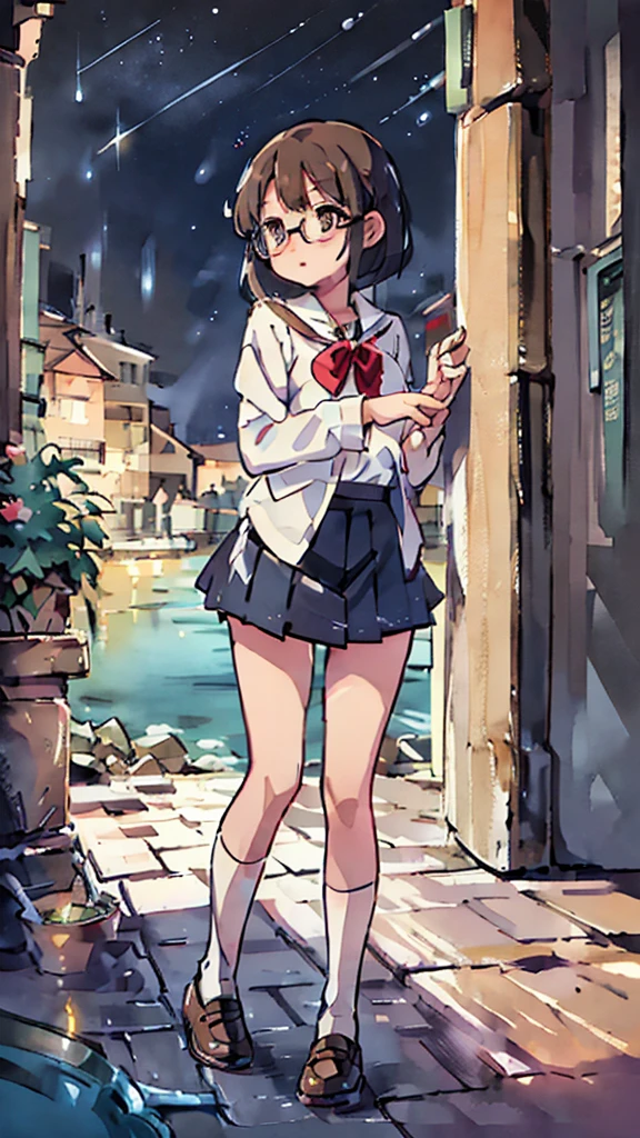 Seaside、Sanctuary、Dazzling Light、Many towers in the distance、Big Moon、metropolis、Tall buildings、Looking up at the stars、water、Midnight、Moon、Blue light、sky、sea、Nsfw、masterpiece, high quality, 4K, HDR,, Stable Diffusion prompt: schoolgirl with short、brown hair and red-framed glasses, wearing a white blouse and navy skirt, white panties visible, navy socks and brown loafers, in a state of arousal and trembling with sexual climax,simple illustration style, In a nichijou (everyday life) Setting Image generation AI model used: Stable Diffusion (eleet- model)
id: i2