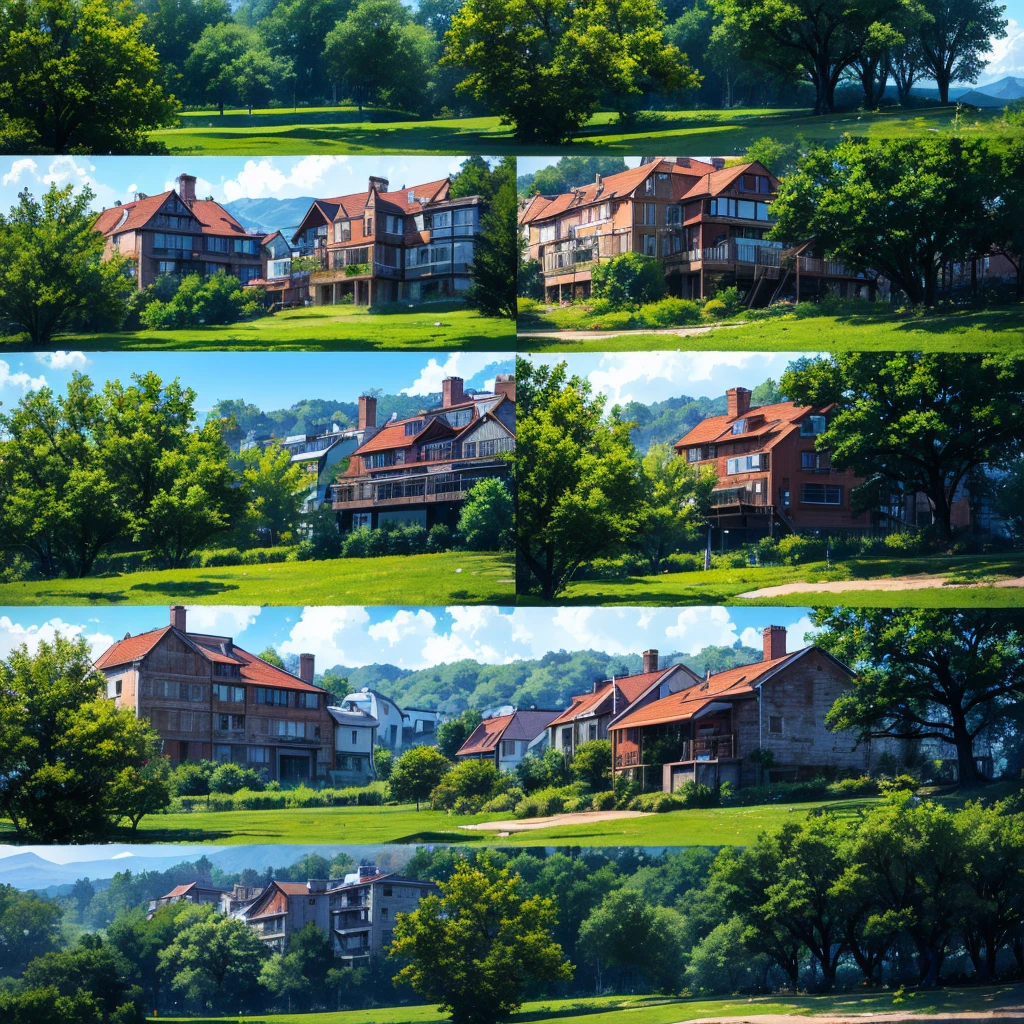 стиль Ральфа Маккуорри, greek architecture done in a sci-fi style on a красивый forest and meadow scene with tall buildings and open green spaces, картина маслом, красивый, очень подробный