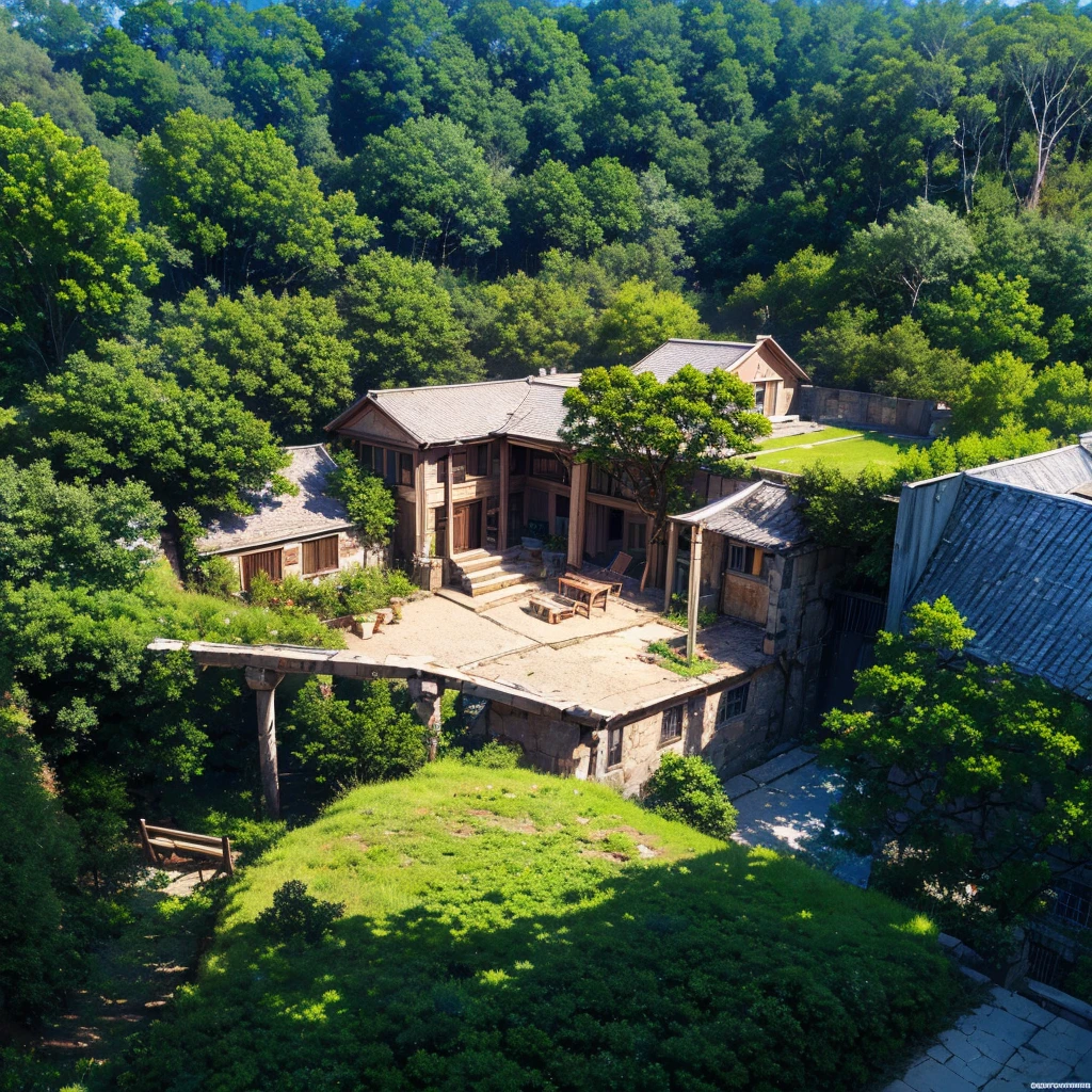 стиль Ральфа Маккуорри, greek architecture done in a sci-fi style on a красивый forest and meadow scene with tall buildings and open green spaces, картина маслом, красивый, очень подробный