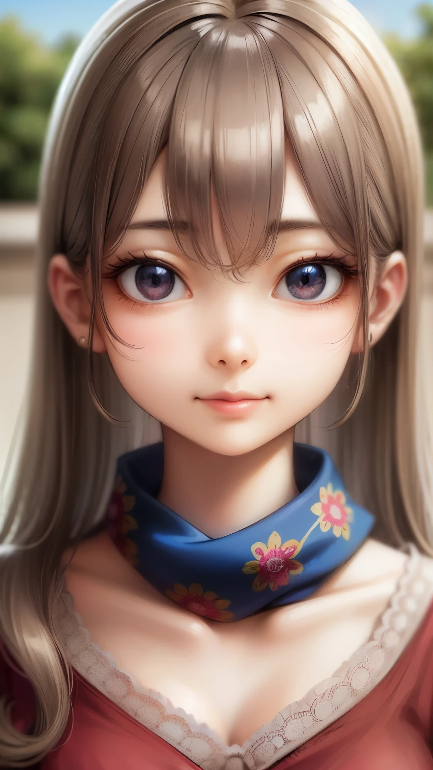 ((Detailed face, Cute Face)), (彼女は白い刺繍の入った長いスカートをyesている, Red blouse with lace, A white apron is tied around her waist, Blue socks, Brown leather shoes, She has a blue scarf wrapped around her head. yes, Her accessories include necklaces., Earrings, bracelet. 1 person)), Ultra-high resolution, (Realistic: 1.4), RAW Photos, Highest quality, (PhotoRealistic Stick), concentrated, Soft Light, ((15 years old)), ((Shiny platinum blonde silky super long straight hair, beautiful shiny bangs, Big clear sky blue eyes, Very beautiful bright eye highlights )), (( (Young Face))), (surface), (Depth of written boundary), masterpiece, (Realistic), woman, bangs, ((1 person))