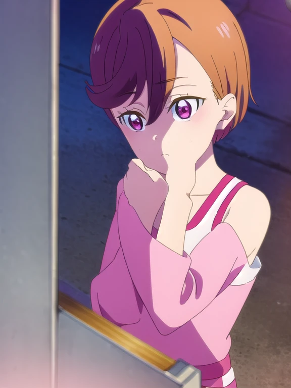 shizukamikazuki, shizuka mikazuki, short hair, purple hair, hair ornament, hairclip, (pink eyes:1.5), swept bangs,
BREAK navel, sports bra, sportswear, shorts, pink shorts,
BREAK looking at viewer,
BREAK outdoors,
BREAK (masterpiece:1.2), best quality, high resolution, unity 8k wallpaper, (illustration:0.8), (beautiful detailed eyes:1.6), extremely detailed face, perfect lighting, extremely detailed CG, (perfect hands, perfect anatomy),