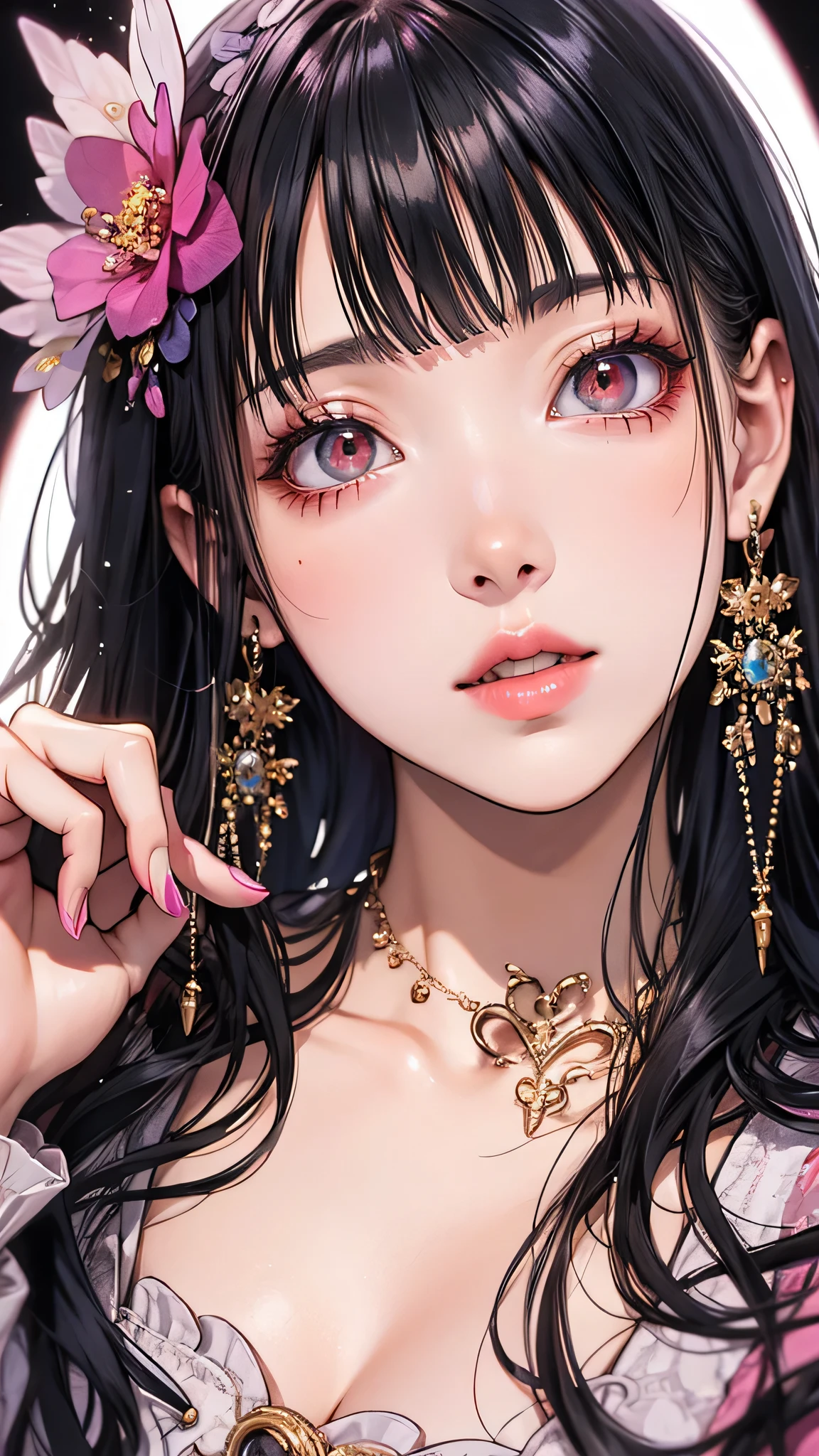 Beautiful woman paints her lips with lipstick. Beautiful woman face, The finer details, high quality, high quality. Vivid and True Colors
