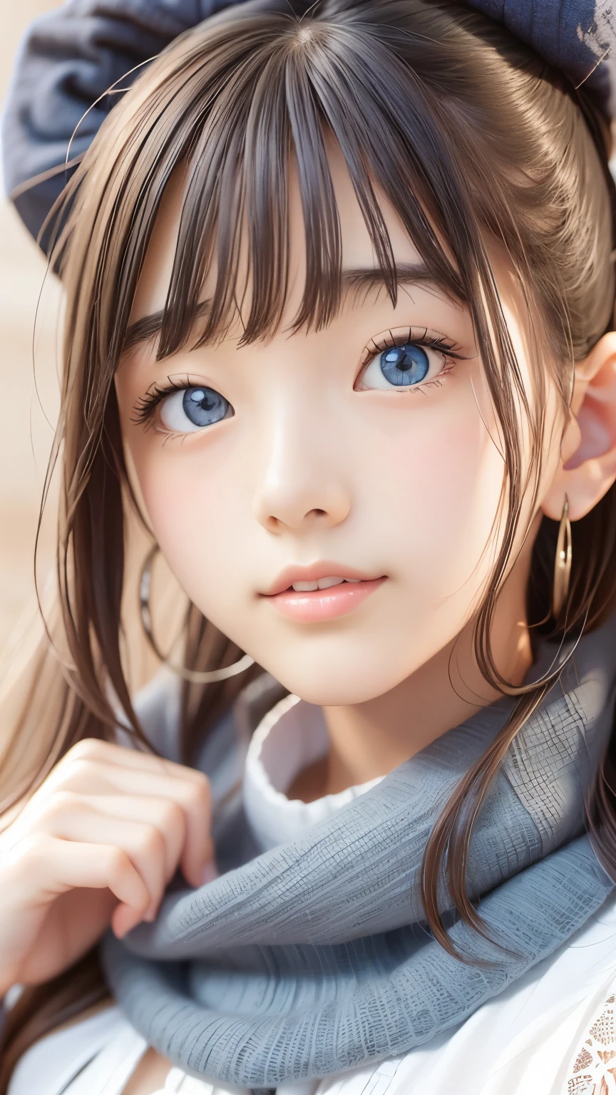 ((Detailed face, Cute Face)), (彼女は白い刺繍の入った長いスカートをyesている, Red blouse with lace, A white apron is tied around her waist, Blue socks, Brown leather shoes, She has a blue scarf wrapped around her head. yes, Her accessories include necklaces., Earrings, bracelet. 1 person)), Ultra-high resolution, (Realistic: 1.4), RAW Photos, Highest quality, (PhotoRealistic Stick), concentrated, Soft Light, ((15 years old)), ((Shiny platinum blonde silky super long straight hair, beautiful shiny bangs, Big clear sky blue eyes, Very beautiful bright eye highlights )), (( (Young Face))), (surface), (Depth of written boundary), masterpiece, (Realistic), woman, bangs, ((1 person))